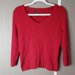 Lauren Ralph Lauren Sweater Cable Knit V-neck Petite Medium PM